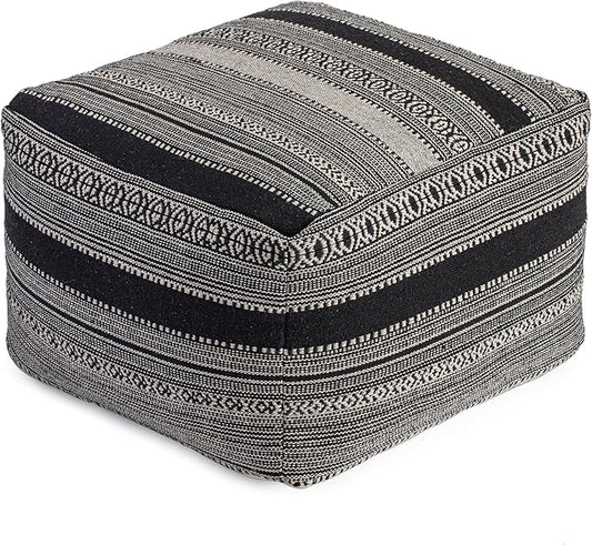 Anji Mountain 100% Handmade & Handcrafted Comfortable Home Décor Pouf Ottoman Footrest for Living Room, Bedroom, Nursery, Kidsroom, Patio Furniture - (22" x 22" x 16"- Black,Ivory)