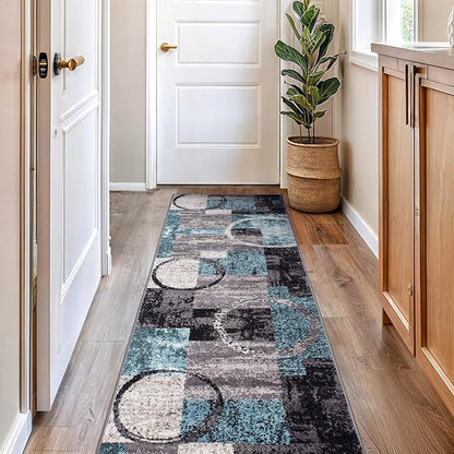 Rugshop Contemporary Circle Design Runner Rug, Non-Shedding Carpet for Hallway, Kitchen, or Entryway, Gray, 2'7" x 12'