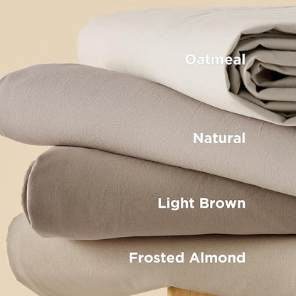 Bedsure 100% Washed Cotton Duvet Cover Queen Size - Light Brown Minimalist Cotton Duvet Cover Linen Like for All Seasons - GentleSoft™ Plain Simple Bedding, 3 Pieces (Light Brown, Queen, 90"x90")