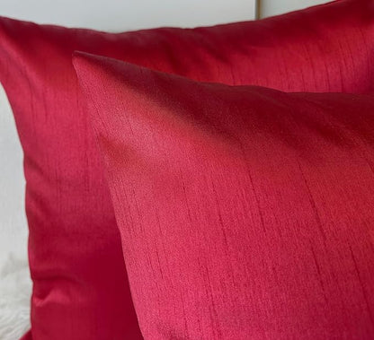Aiking Home 18x18 Inches Faux Silk Square Throw Pillow Cover, Zipper Closure, Red (Set of 2)