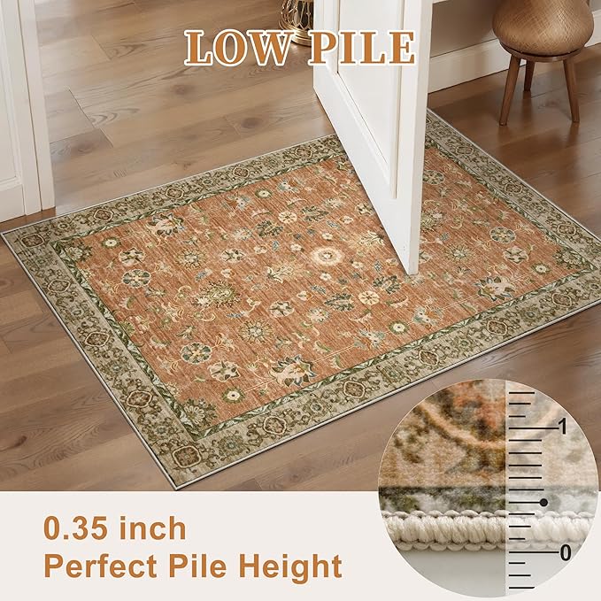 Tangsoo Washable Runner Rug for Hallway Non Slip, 2x6 Boho Floral Vintage Carpet Runner Rugs for Entryway, Floor Soft Low Pile Runners for Kitchen Bathroom Laundry Bedroom Alfombra Farmhouse