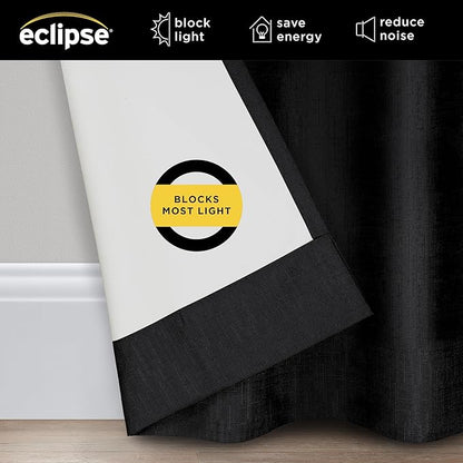Eclipse Kendall Textured Blackout Thermal Rod Pocket Window Curtain, Insulating & Noise Reducing Curtains for Bedroom or Living Room (1 Panel), 84 in Long x 42 in Wide, Black