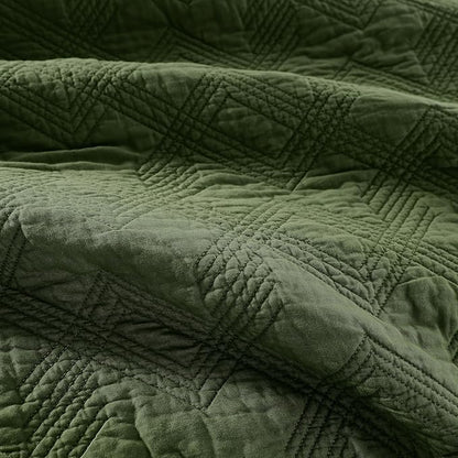 WDCOZY 100% Cotton King Size Quilt Set - Olive Green Pre-Washed Soft Lightweight Modern Bedspread, Farmhouse Country Rustic Coverlet, Textured Like Linen, Shabby Chic Gauze Bedding, 3 Pieces