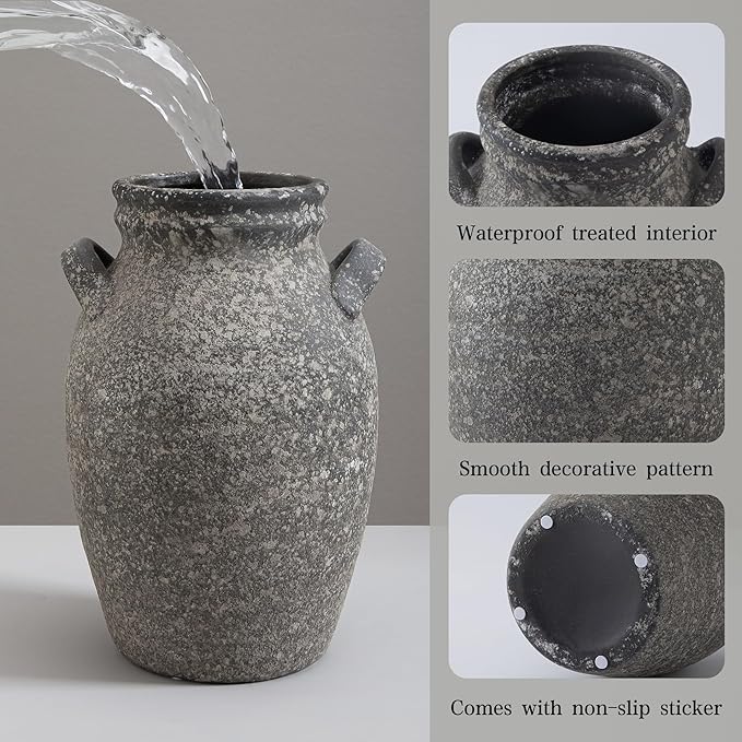 Ceramic Flower Vase Home Decor, 9.76 Inch Black Rustic Farmhouse Vase,Large Decorative Vase for Living Room Bedroom Kitchen Table Office Centerpiece Decorations, Holiday & Wedding