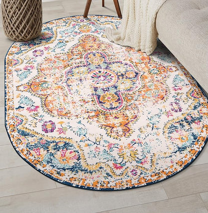 Rugshop Vintage Distressed Bohemian Area Rug for Living Room,Bedroom,Dining Room– Vibrant Multi-Color Tribal Design, 5' x 7' Oval