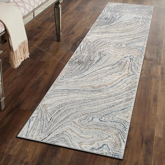 Rugshop Marble Swirl Distressed Gray Area Rug Modern Indoor Rug for Living Room, Bedroom, or Dining 2' 3" x 8' Runner Ideal for Hallway, Kitchen, Entryway, or Behind The Sofa