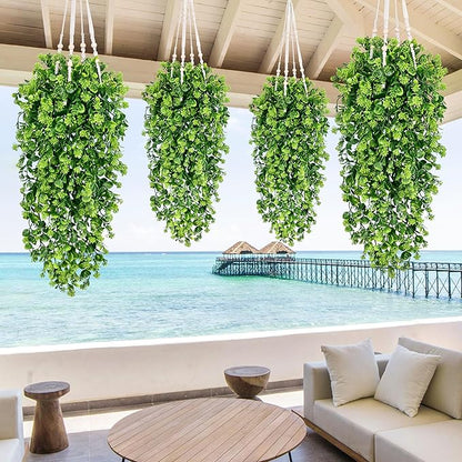 Waipfaru 4Pcs Fake Hanging Plants 3ft Fake Plants UV Resistant Fake Vines Artificial Decor for Indoor Outdoor Party Wall Porch Wedding Decoration,Light Green
