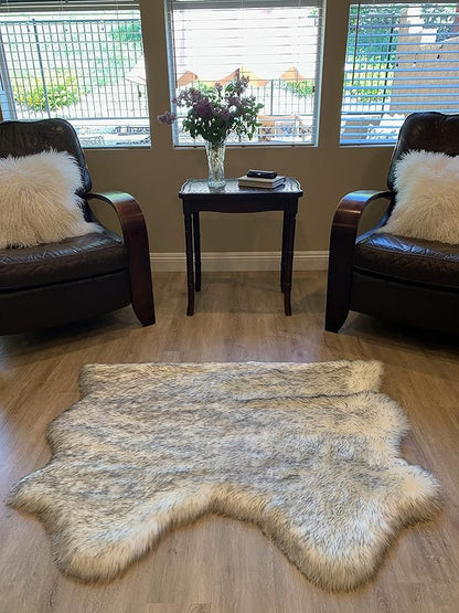 LAMBZY Faux Sheepskin Super Soft Hypoallergenic Silky Shag Rug for Living Room, Kids Room, Sofa (Double Side by Side 3'x4, White/Black Tips)
