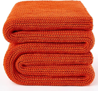 Guohaoi Knitted Weighted Blanket for Adults (Orange 48"x72" 10lbs) No Beads Cooling Throw Blanket for Hot Sleepers, Home Decor Breathable Chunky Knit Heavy Blanket Use on Full Size Bed
