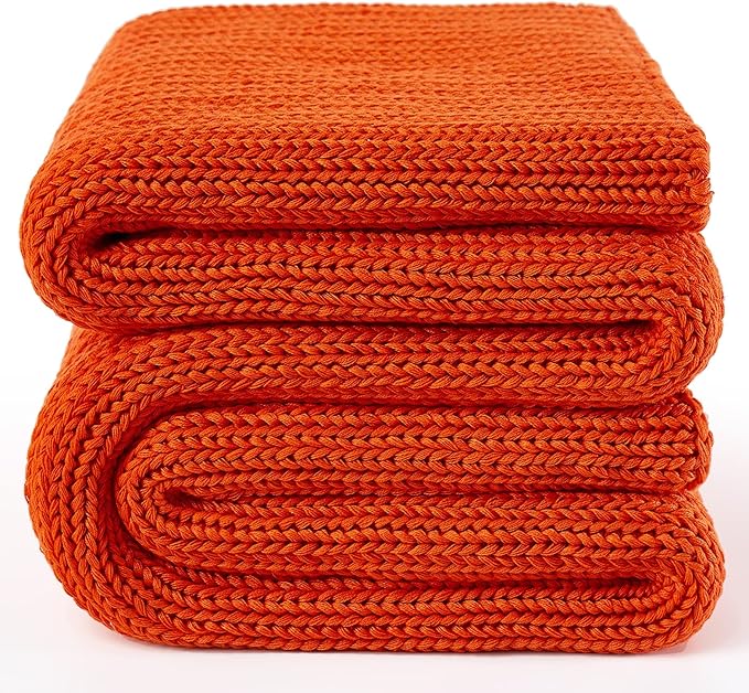 Guohaoi Knitted Weighted Blanket for Adults (Orange 60"x80" 17lbs) No Beads Cooling Throw Blanket for Hot Sleepers, Home Decor Breathable Chunky Knit Heavy Blanket Use on Queen/King Size Bed