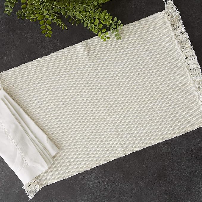 DII Variegated Tabletop Collection, Placemat Set3x19, Off-White, 6 Piece