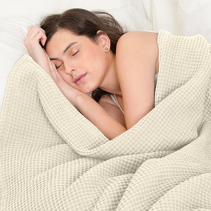 100% Cotton Waffle Blankets for Bed - Throw (50" x 60") Lightweight, Breathable and Soft, Waffle Weave Blanket for All-Season - Summer, Spring, Winter (Beige)