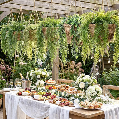 Dingion 6 Pack Artificial Hanging Plants for Forest Decorations 41.73 in Large Fake Greenery Plants Fake Persian Black Mondo Grass Eucalyptus for Home Wall Garden Indoor Outdoor Decoration