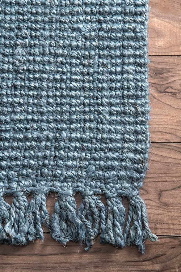 Nuloom Daniela Blue, 6' x 9', Handmade, Jute, Tassel, Soft and Textured, High Traffic, Stain Resistant, Easy Clean, Durable Area Rug for Bedroom, Living Room, Dining Space, Foyer, Entryway