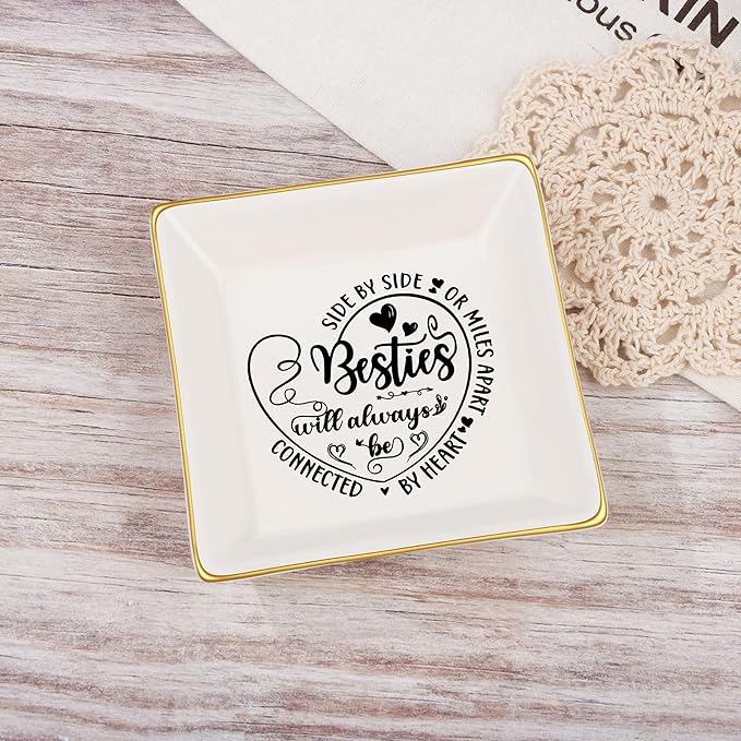 JoycuFF Gift for Best Friends Bestie Distance Ceramic Ring Dish Decorative Tray Unique Gift For Soul Sister, Bestie, BFF, Birthday Gift Idea For Best Friend Friendship Christmas Gifts