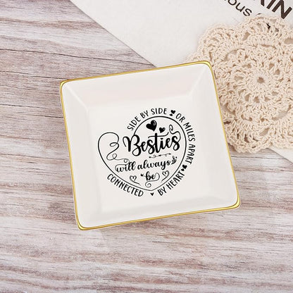 JoycuFF Gift for Best Friends Bestie Distance Ceramic Ring Dish Decorative Tray Unique Gift For Soul Sister, Bestie, BFF, Birthday Gift Idea For Best Friend Friendship Christmas Gifts
