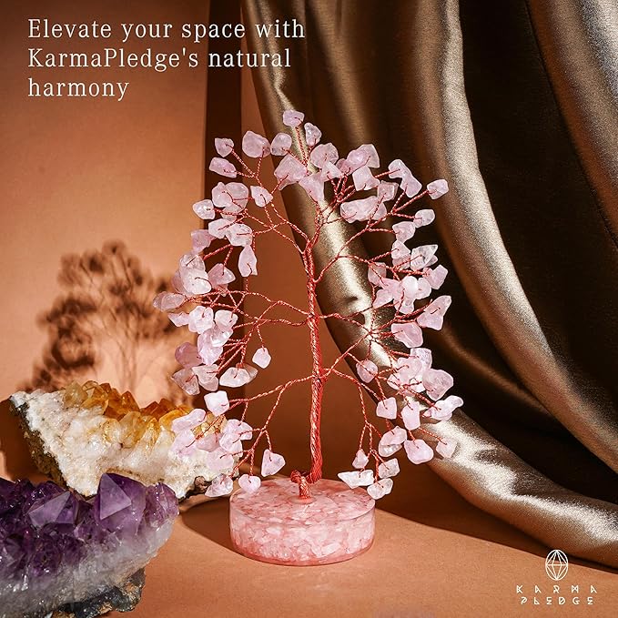 Crystal Tree for Home and Office Decor, Rose Quartz Chakra Healing Stones Handmade Feng Shui Tree of Life for Positive Energy, Money, Good Luck, Christmas Decor, Birthday Gifts for Women, Mom