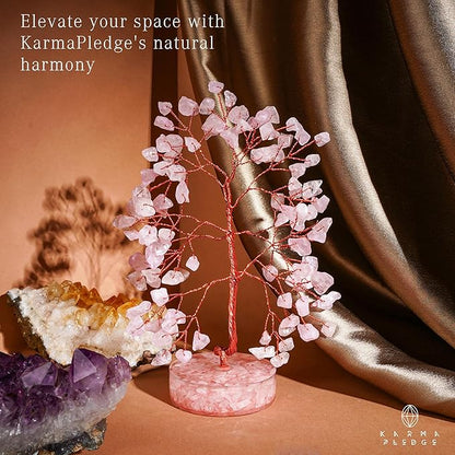 Crystal Tree for Home and Office Decor, Rose Quartz Chakra Healing Stones Handmade Feng Shui Tree of Life for Positive Energy, Money, Good Luck, Christmas Decor, Birthday Gifts for Women, Mom