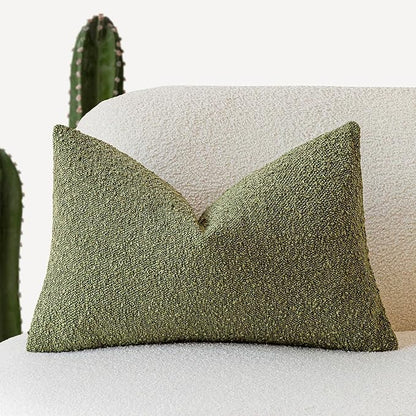 Foindtower Textured Boucle Throw Pillow Covers Accent Solid Lumbar Pillow Cases Cozy Soft Decorative Couch Cushion Case for Chair Sofa Bedroom Living Room Home Decor, 12 x 20 Inch,Green