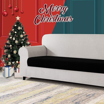 CHUN YI Stretch Couch Cushion Cover Suitable for 3 Settee, Sofa Seat Slipcover with Spandex Jacquard Fabric(Large,Black)