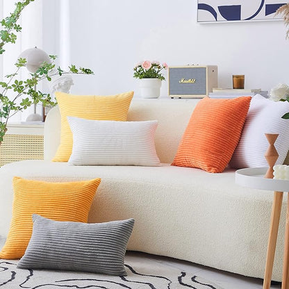 Home Brilliant White Euro Shams Set of 2 24x24 Throw Pillow Covers Spring Decoration Striped Velvet Corduroy Euro Throw Pillow Sham Couch Cushion Cover for Teen Girls, 24 x 24 inch, Creamy White