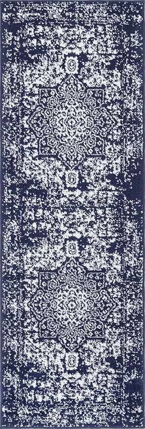 Rugs.com Arlington Collection Rug – 6 Ft Runner Navy Blue Medium-Pile Rug Perfect for Hallways, Entryways