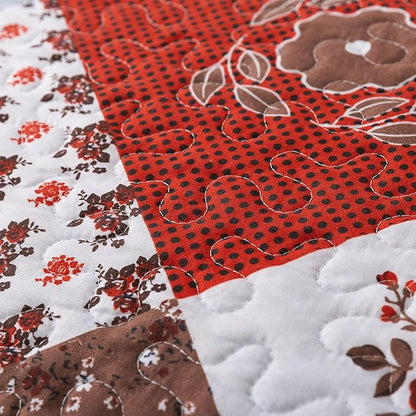 HoneiLife Quilt Set Queen Size - 3 Piece Microfiber Bedspread Reversible Coverlet Patchwork Bedding Set Lightweight Bedcover Floral Bedspreads All Season Quilts-Amaranth Red