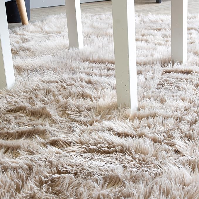 Super Area Rugs Ultra Soft & Fluffy Faux Sheepskin Rug, Light Brown 2 x 3 Feet Carpet for Bedroom Living Room