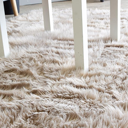 Super Area Rugs Ultra Soft & Fluffy Faux Sheepskin Rug, Light Brown 2 x 3 Feet Carpet for Bedroom Living Room