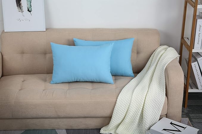 TangDepot Handmade Decorative Solid 100% Cotton Canvas Throw Pillow Covers/Pillow Shams, (12"x20", Sky Blue)