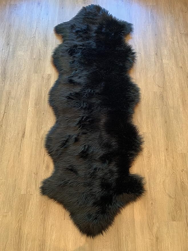 LAMBZY Faux Sheepskin Super Soft Hypoallergenic Silky Shag Rug for Living Room, Kids Room, Sofa (Double 2'x6', Black)