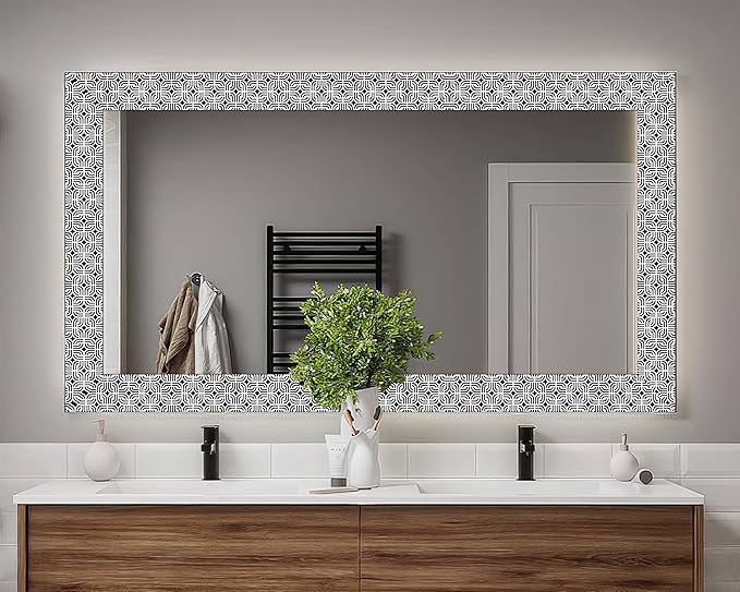 FLFK Mirror Frame Border - Black and White Peel and Stick Wall Borders Wallpaper Decal Trim Tape Geometric Pattern 4" x 240"