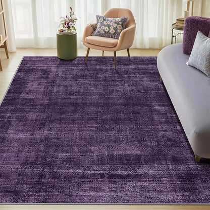 Kokia Abstract Area Rugs 9x12 Bedroom Washable Decor Low Pile Non-Slip Non-Shedding Indoor Carpet Foldable Stain Resistant Floor Mat Living Room Dining Room, Purple Rug, Oslo Dusty