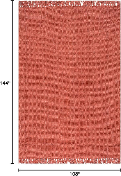 Nuloom Daniela Brick, 8'6" x 11'6", Handmade, Jute, Tassel, Soft and Textured, High Traffic, Stain Resistant, Easy Clean, Durable Area Rug for Bedroom, Living Room, Dining Space, Foyer, Entryway