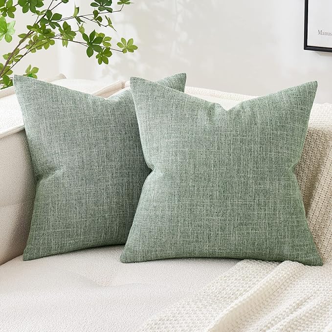 MIULEE Pack of 2 Decorative Linen Burlap Textured Pillow Covers Farmhouse Boho Accent Pillowcases Spring Home Decor for Couch Sofa Bedroom Living Room 20x20 Inch Sage Green