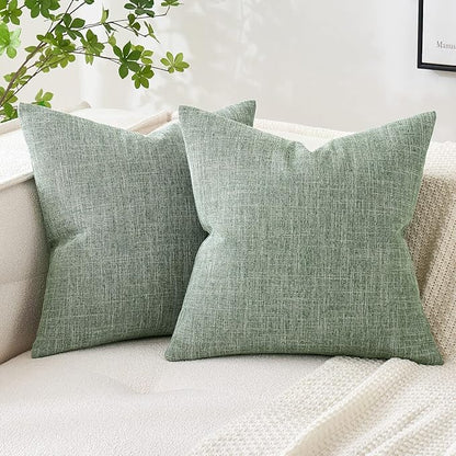 MIULEE Pack of 2 Decorative Linen Burlap Textured Pillow Covers Farmhouse Boho Accent Pillowcases Spring Home Decor for Couch Sofa Bedroom Living Room 16x16 Inch Sage Green