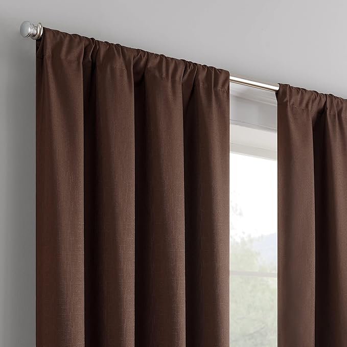 ECLIPSE Kendall Modern Blackout Thermal Rod Pocket Window Curtain for Bedroom or Living Room (1 Panel), 42" x 54", Chocolate