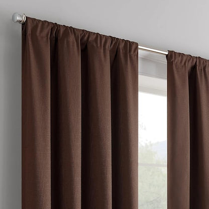 ECLIPSE Kendall Modern Blackout Thermal Rod Pocket Window Curtain for Bedroom or Living Room (1 Panel), 42" x 95", Chocolate
