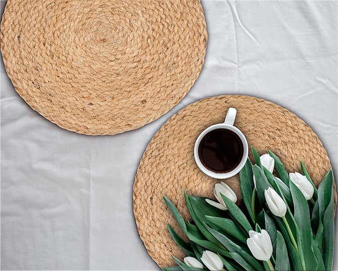 Lightnpro Natural Jute Placemat Perfect for Thanksgiving, Christmas,Fall, New Year, Handmade Placemat Set of 4- Beautiful Complement to Your Dinner Table Décor - 13 Inch