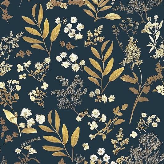 Dark Blue Leaf Wallpaper Peel and Stick Dark Floral Wallpaper for Bedroom Vintage Leaf Contact Paper Waterproof Self Adhesive Boho Floral Wall Paper for Bedroom Walls Countertop 17.5in x 118in