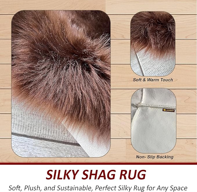 LAMBZY High Pile Super Soft Faux Sheepskin Rug (8'x11', Brown)