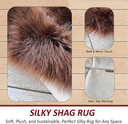 Free Shape Luxury Soft Fluffy Shag Area Rug Decto 10 Pelts 6'x10', 180x300cm - Vegan Fur Ultra Soft Indoor Carpet Nursery Rugs for Bedroom Home Decor, Brown