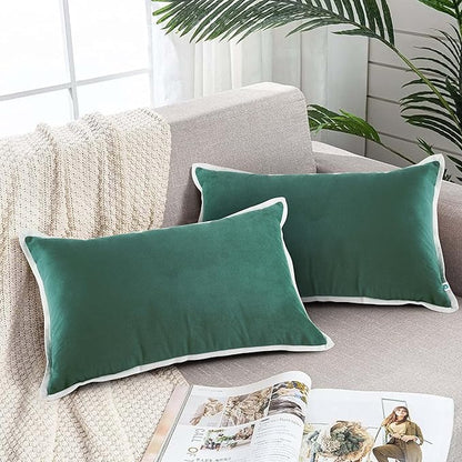 FINGERCRAFT Decorative Throw Pillow Cover Pack of 2 Soft Velvet Cushion Cover, Sofa and Bedroom Pillow Case 12" x 20" Hunter Green