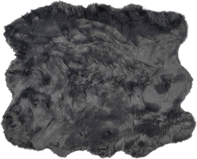 Luxe Gordon Faux Fur Rug with Soft and Fluffy Pile | Machine Washable Living Room Rug with Anti-Slip Backing | Cruelty-Free Area Rugs for Office or Bedroom, Grey, 5 ft x 6 ft