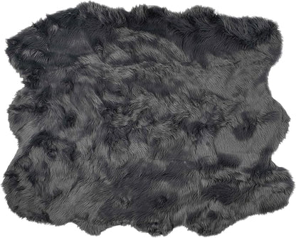 Luxe Gordon Faux Fur Rug with Soft and Fluffy Pile | Machine Washable Living Room Rug with Anti-Slip Backing | Cruelty-Free Area Rugs for Office or Bedroom, Grey, 5 ft x 6 ft