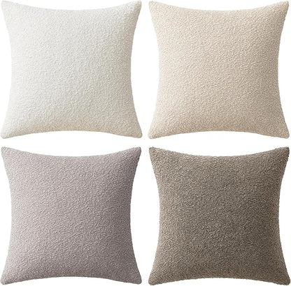 MIULEE Pack of 4 Decorative Textured Boucle Throw Pillow Covers 24x24 Inch Neutral Accent Euro Sham Pillow Cases Soft Couch Cushion Covers Modern Farmhouse Boho Chair Sofa Bed Livingroom Home Decor
