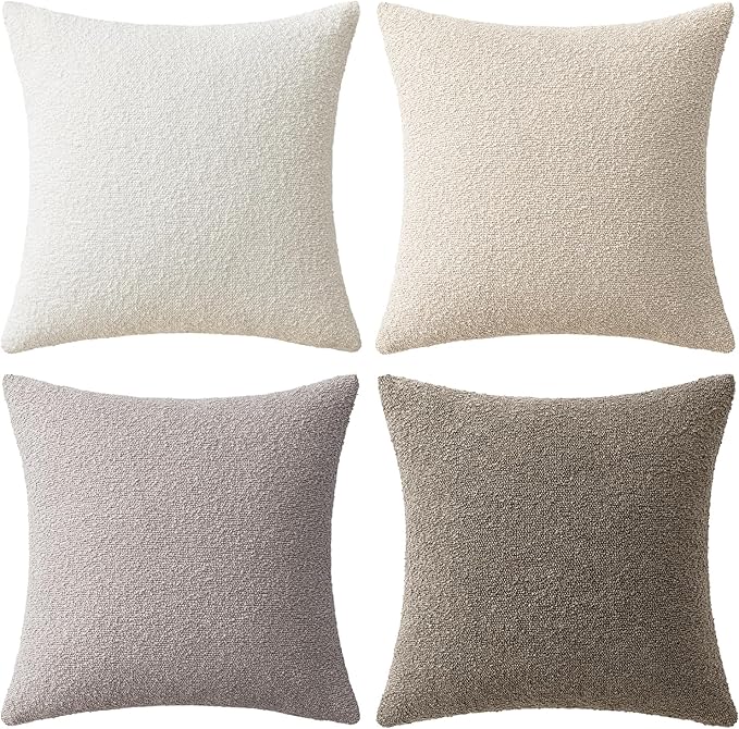 MIULEE Pack of 4 Decorative Textured Boucle Throw Pillow Covers 22x22 Inch Neutral Accent Euro Sham Pillow Cases Soft Couch Cushion Covers Modern Farmhouse Boho Chair Sofa Bed Livingroom Home Decor
