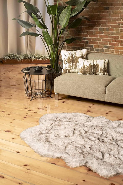 Luxe Gordon Faux Fur Rug with Soft and Fluffy Pile | Machine Washable Living Room Rug with Anti-Slip Backing | Cruelty-Free Area Rugs for Office or Bedroom, Gradient Tan, 4 ft x 6 ft