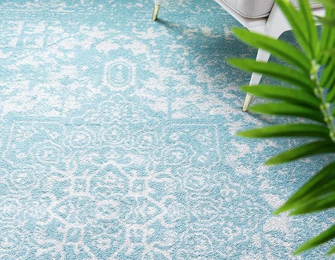 Rugs.com Arlington Collection Rug – 5 Ft Square Aqua Medium-Pile Rug Perfect for Living Rooms, Kitchens, Entryways
