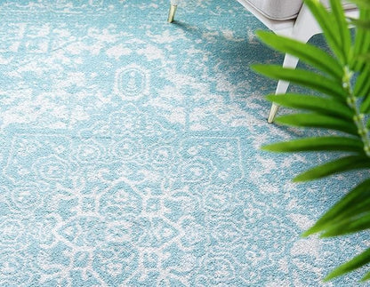Rugs.com Arlington Collection Rug – 5 Ft Square Aqua Medium-Pile Rug Perfect for Living Rooms, Kitchens, Entryways